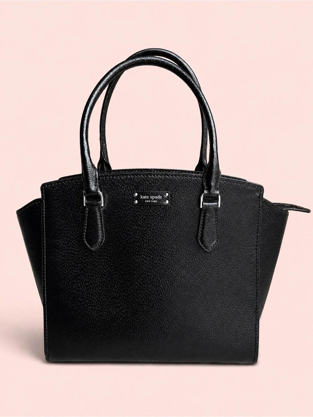 Kate Spade Black Pebbled Leather Satchel Tote Purse Silver Hardware